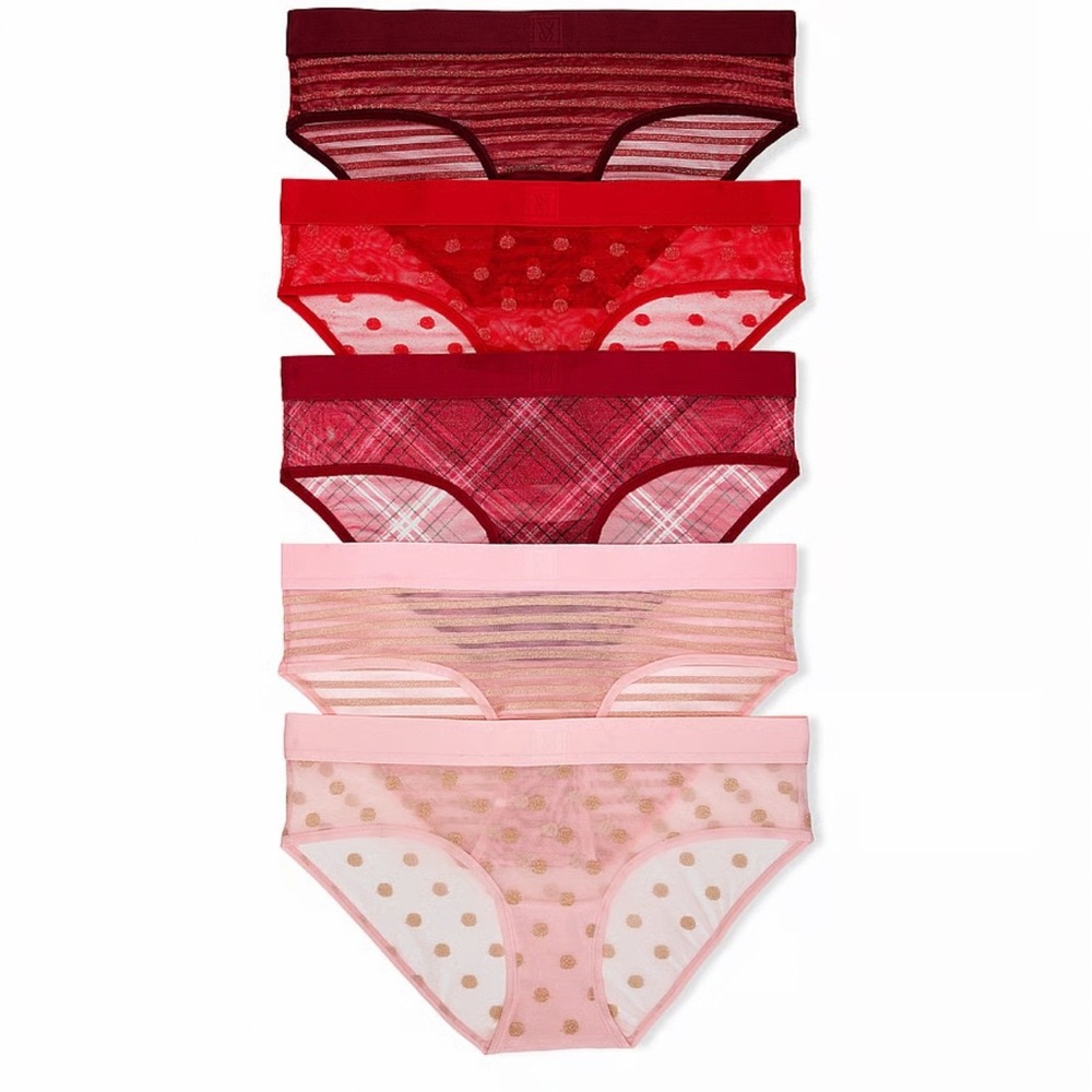 Victoria’s Secret Five Pack Sheer Heritage Shimmer HipHugger Panties Size L